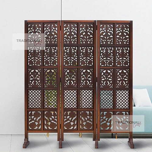 Image of Wooden Room Partition with Stands /Wall Divider for Living Room /Room Divider Wall Separator for Office (3 Panel- Mix with Stand)