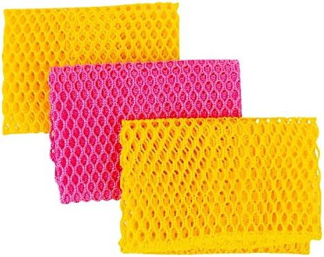 Innovative Dish Washing Net Cloths / Scourer - 100% Odor Free / Quick Dry - No More Sponges with Mildew Smell - Perfect Scrubber for Washing Dishes - 11 by 11 inches - 3PCS - Yellow/Pink/Yellow or Pink/Yellow/Pink