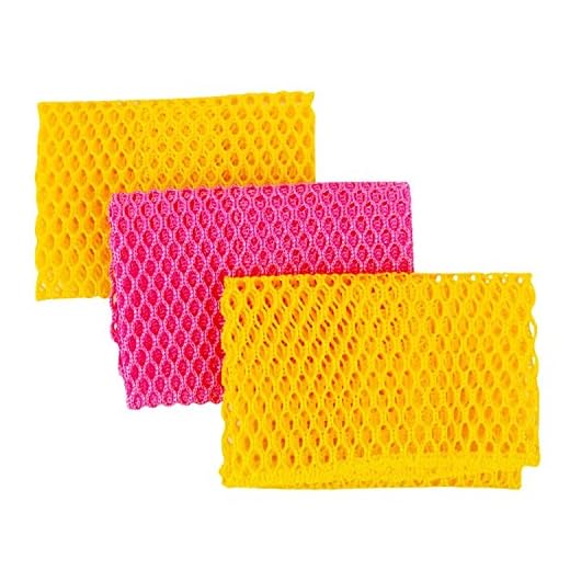 Innovative Dish Washing Net Cloths / Scourer - 100% Odor Free / Quick Dry - No More Sponges with Smell - Perfect Scrubber for Washing Dishes - 11 by 11 inches - 3PCS - Yellow/Pink/Yellow or Pink/Yellow/Pink
