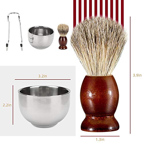 Shaving Set, INTSUN 3in1 Pure Badger Hair Shaving Brush Natural Solid Wood Handle and Stainless Steel Shaving Bowl with Shaving Stand, for Men Wet Shaving Gift