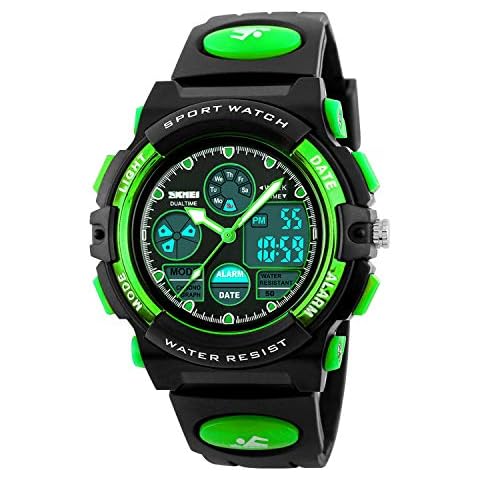 Dayllon Kids Digital Watch Outdoor Sports 50M Waterproof Electronic Watches Alarm Clock 12/24 H Stopwatch Calendar Boy Girl Wristwatch-Green Cover