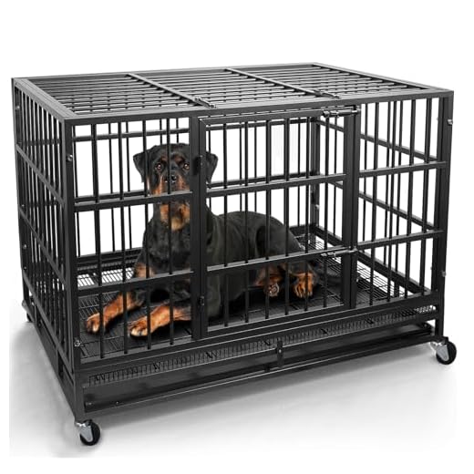 Otaid 48 Inch Heavy Duty Dog Crate Cage Kennel with Wheels, High Anxiety Indestructible Dog Crate, Sturdy Locks Design, Double Door and Removable Tray Design, Extra Large XL XXL Dog Crate