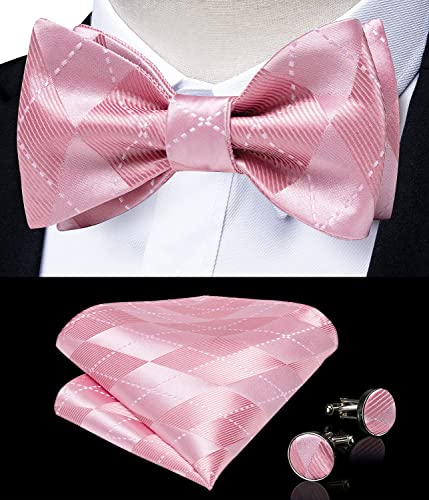 Image of DiBanGu Men Bow Tie Paisley Striped Self-Bow Tie for Men and Silk Woven Bowtie Pocket Square Cufflinks Wedding Party