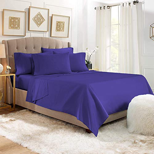 Image of YRM Bedding's Royal Blue 600-TC Oraganic Cotton Flat Bedsheet King Size (102 inchx108 inch) with Pillow Covers (18 inchx28 inch)