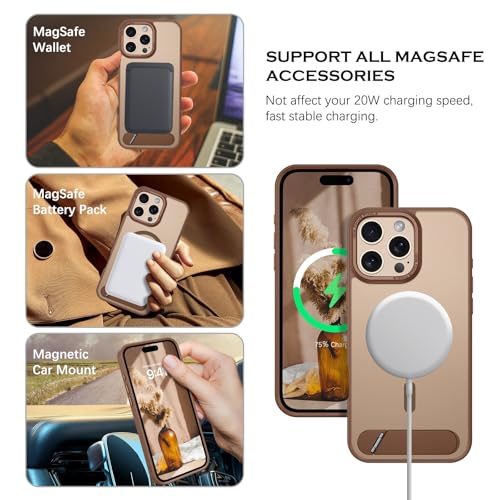 Image of GUAGUA Case for iPhone 16 Pro Max with Invisible Kickstand, Satin Skin Feel Matte Anti-Scratch, Slim Military-Grade Shockproof Semi-Transparent Cover for iPhone 16 Pro Max 6.9 inch, Brown