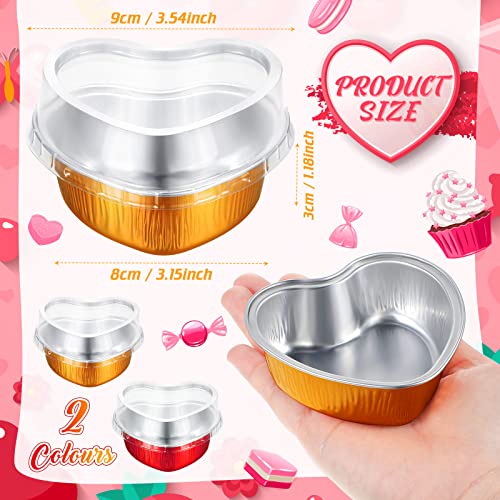 100 Sets Aluminum Foil Cake Pan Heart Shaped Cupcake Cup With Lids 100 Ml/ 3.4 Ounces Disposable Mini Cake Pans Heart Mini Cheesecake Pans Baking Flan Pan For Valentine Xmas Wedding (Red, Gold) #TOP1