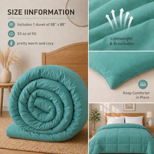 Image of Luxury Hotel Collection Cotton Comforter | All-Season Lightweight Quilt for Hot Sleepers | Plush, Breathable & Box-Stitched (King) Aqua Blue