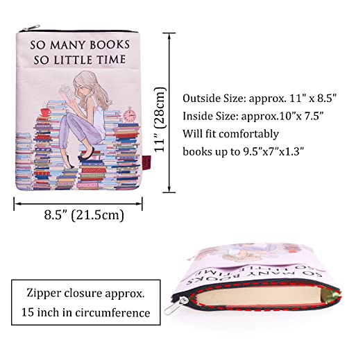 So Many Books So Little Time Book Sleeve With Zipper, Book Covers For Paperbacks, 11 X 8.5 Inch, Bookish Gift For Girl #TOP4