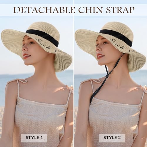 Image of Beach Sun Hats for Women, Straw Hat for Women, Womens Sun Hat UPF 50+ UV Protection, Summer Hats Packable Foldable
