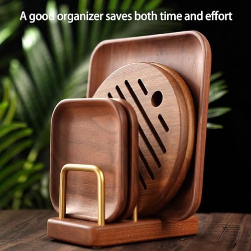 Soporte para tabla de cortar con base de madera antideslizante, organizador de encimera de cocina que ahorra espacio para tablas de cortar y almacenamiento de utensilios de cocina