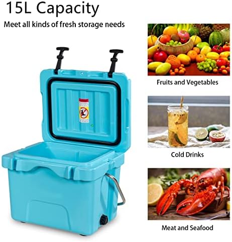 COSTWAY Rotomolded Enhanced Ice Cooler Box, Portable Ice Retention Boxes with 2 Cup Holders, Handle, Drain Plug and Non-Slip Feet, Heavy Duty Ice Chest for Camping Fishing