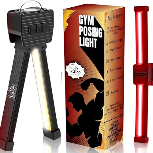 Image of Gym Posing Light with Power Bank | Portable lamp for Posing |Magnetic Light |180 Rotate with Hang Hook Camping Lamp,LED Handheld Flashlight with Adjustable Brightness, Rechargeable