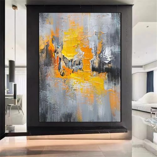 Peinture à l'huile abstraite feuille d'or 100x163 cm salon cadre noir