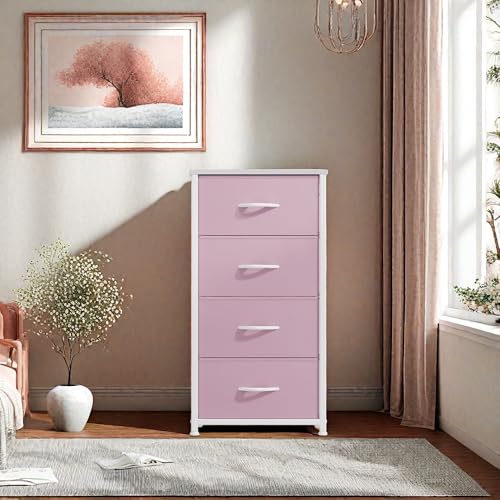 GOOBED Storage Drawer with 4 Drawers - Fabric Dressers, Dresser for Room, Living Room, Closets - Sturdy Steel Frame, Wooden Top & Easy Pull Fabric Bins, Pink