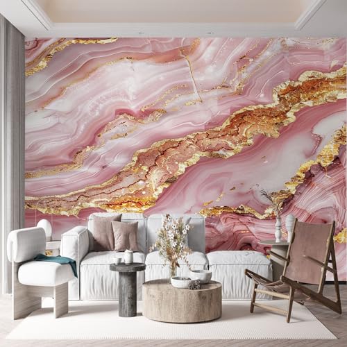 Papier Peint Mural 3D Effet Marbre Doré Haute Qualité Intissé