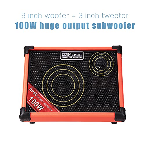 Coolmusic BP80 Batteriebetriebener Akustikgitarren-Verstärker, tragbarer Bluetooth-Lautsprecher, Straßenmusik-Verstärker,100 W, 6 Eingänge, 3-Band-EQ