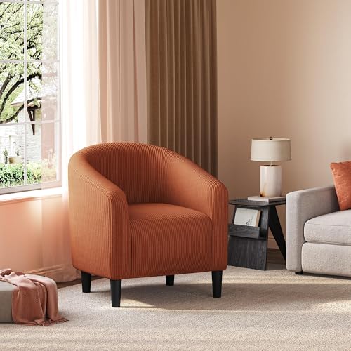 Image of Yaheetech Corduroy Accent Chairs, Compact Furry Barrel Chairs with a Curved Silhouette for Small Spaces, Living Room, Bedroom, Brick Red