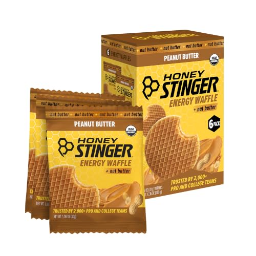 Image of Honey Stinger Organic Peanut Butter Waffle, Energy Stroopwafel for Exercise, Endurance and Performance, Sports Nutrition for Home & Gym, Pre & During Workout, 16.96 Ounces (Pack of 16)