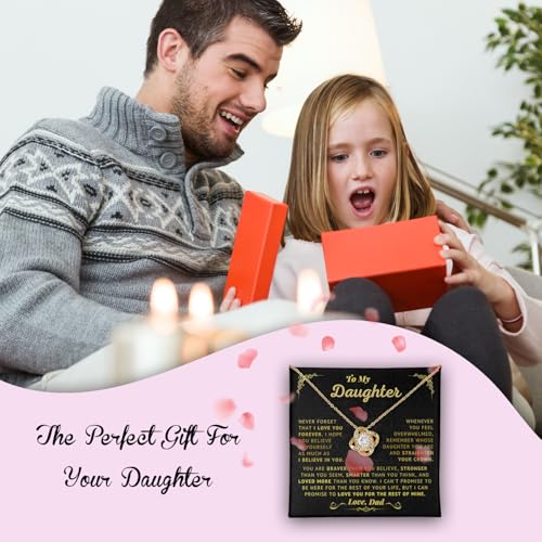 To My Daughter Necklace from Dad – Meaningful Jewelry Gift with Message Card & Box | Birthday, Graduation, Christmas, or Valentine’s Day Gift for Daughter from Father (Love Knot 2, 18k Yellow Gold Finish / Luxury Box) by Fa Gifts - Image 6