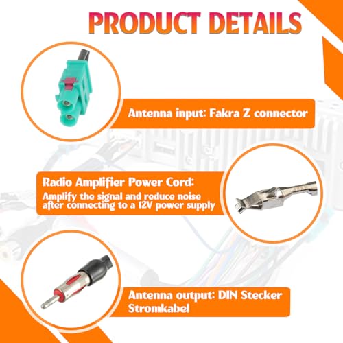 HUAREW Doppel Fakra auf DIN Stecker Adapter Autoradio Antenne Signalverstärker Kompatibel mit Volkswagen Audi VW Skoda BMW Fahrzeug Auto Audio Radio Stereo Head Unit Empfänger