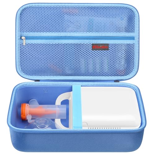 Image of Elonbo Hard Case for Smart Digital Nebulizer Machine /Compression Nebulizer for Breathing Treatment, Portable Home Atomizer Travel Bag, Desktop Asthma Inhaler /Spacer Masks Storage Holder, Blue