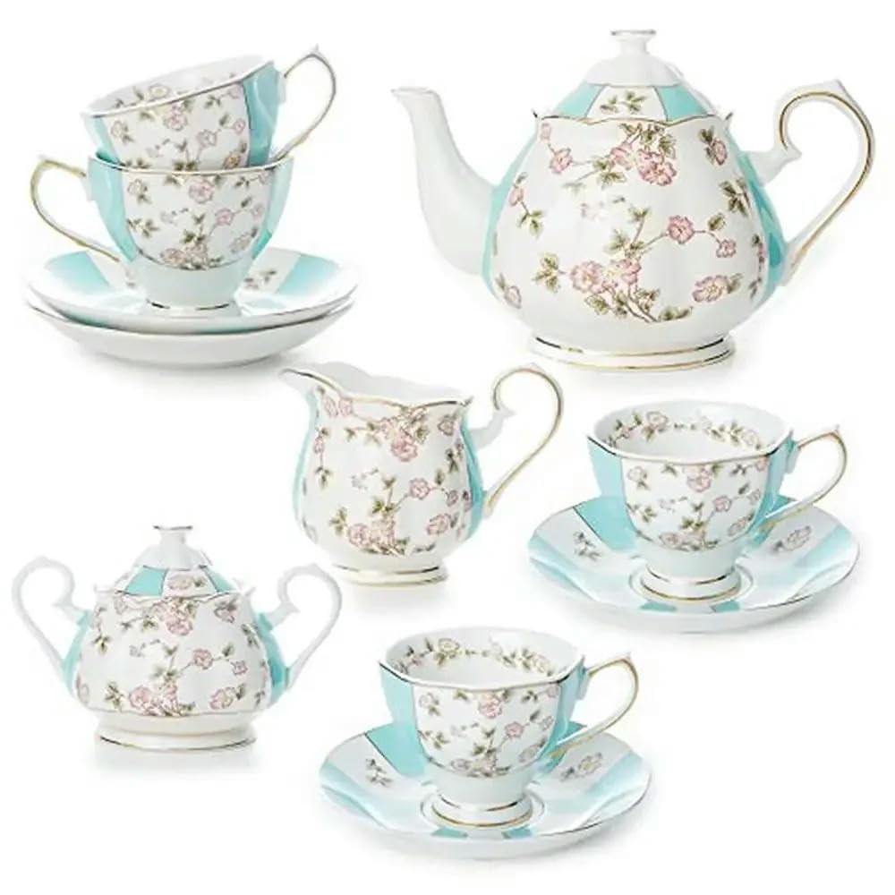 Service à thé en porcelaine 15 pièces avec théière et sucrier
