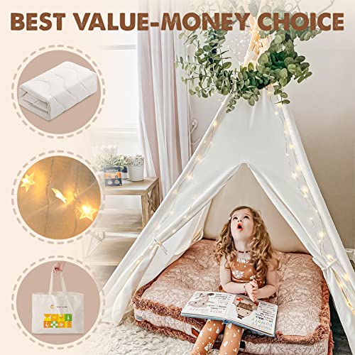Tiny Land Tipi tent voor kinderen, binnen tipi-speeltent voor kinderen, met gevoerde deken en lichtketting en opbergtas, zeildoek, kindertent, speelhuis voor binnen en buiten - Afbeelding 3