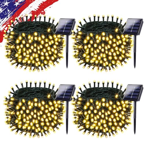 Solar String Lights Outdoor Waterproof 4PK 400LED 132FT Twinkle Lights Auto On/Off Solar Powered LED Fairy Light Green Wire with 8 Modes for Christmas Tree Party Wedding Garden Decoration (Warm White)