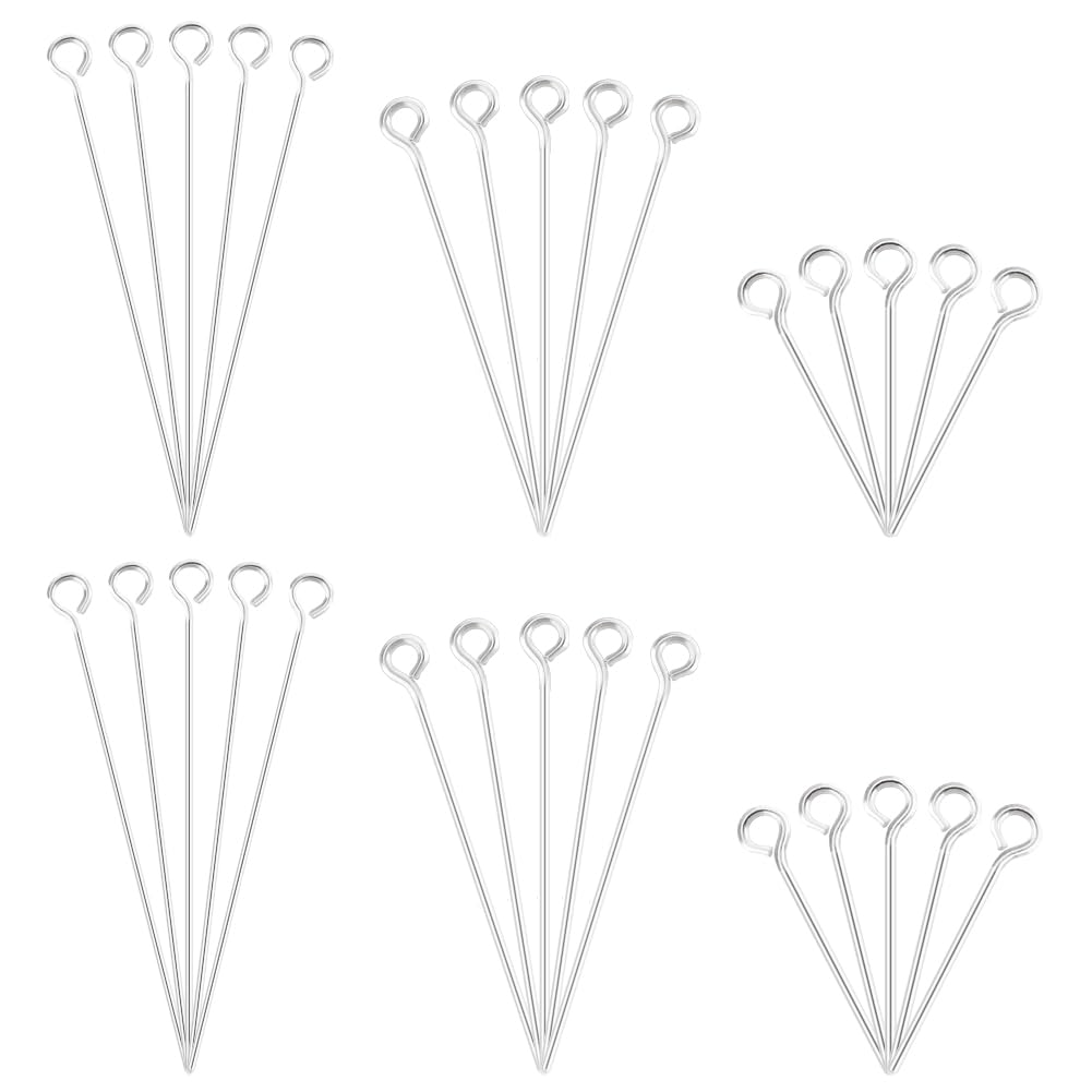 PH PandaHall 925 Sterling Silver Head Pins 45pcs 3 Sizes Pin Balls Open Eye Pins Flat Head Pins for Earring Bracelet Jewellery Making DIY Projects Handicrafts, Silver 15/25/35mm