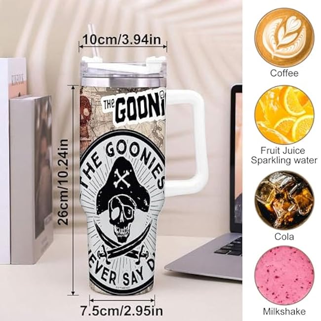 1pc 40oz Goonies Skull and Crossbones Tumbler with Lid, Insulated Travel Mug, Gift for Women Men, Ideal for Halloween, Independence Day, Memorial Birthday Gift, Coffee Cup, weird stuff