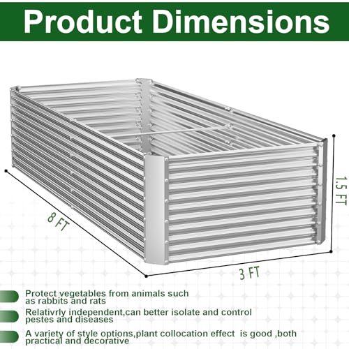 OZMSHF 2 Pack Tall 8FT Raised Beds for Gardening, Corrugated Galvanized Steel Raised Garden Bed, Outdoor Metal Above Ground Garden Bed for Vegetables and Flowers(Rectangular)-8x3x1.5FT by OZMSHF - Image 8