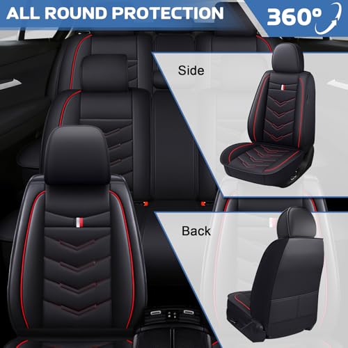 Image of Car Seat Covers 8 Seats for KIA Telluride 2020-2027, Customized Waterproof Nappa Leather Seat Protectors, Breathable Automobile Seat Covers Full Set(8 Seats Standard /Black Red)