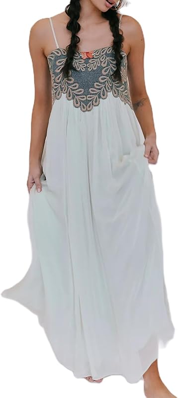 Women Summer Dresses Flowy Smocked Maxi Dress Sleeveless Tie Shoulder Boho Dresses Y2K Floral Beach Sundresses