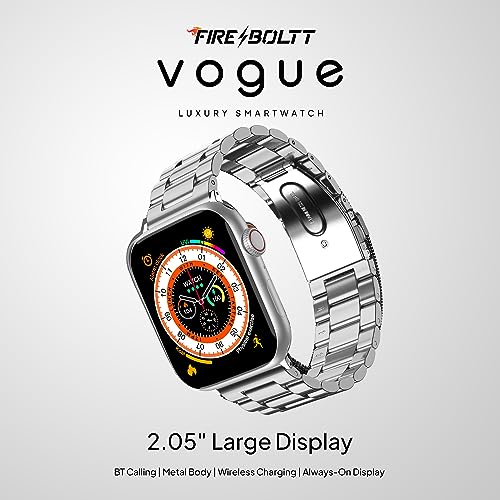 Image of Fire-Boltt Vogue Large 2.05 inch Display Smart Watch, Always On Display, Wireless Charging, App Based GPS with Bluetooth Calling & 500+ Watch Faces (Chain Silver)