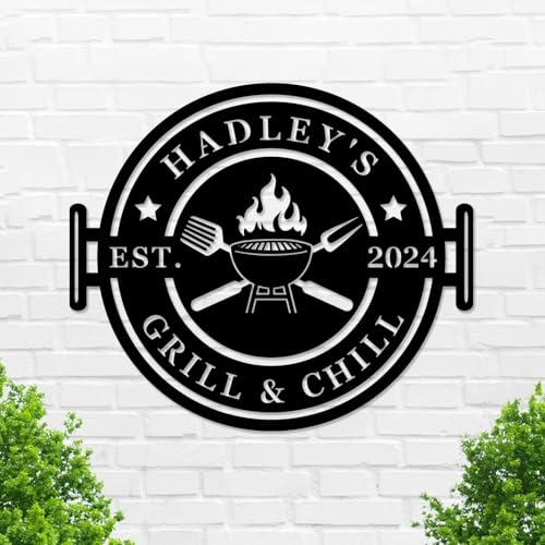 Custom Name BBQ Grill Sign Outdoor Kitchen Metal Decor