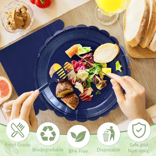 Image of Mulbozy 75Pcs Navy Blue Paper Plates and Napkins Disposable for Party,25-7 inch