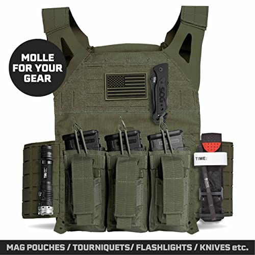 Tacticon BattleVest Lite | Tactical Vest | Combat Veteran Owned Company | Fully Adjustable Lightweight Tactical Vest | 360-degree Laser-Cut PALS Coverage (OD Green)