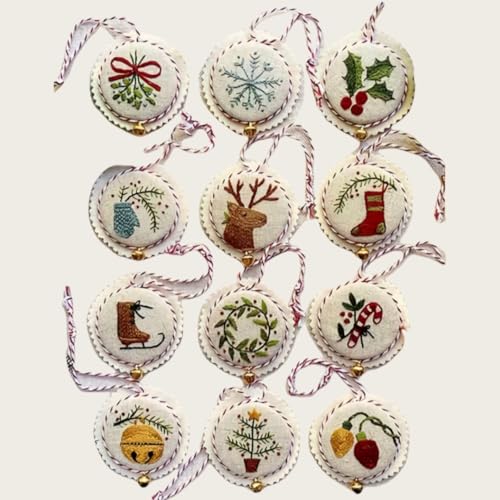 liqiaofang 2024 Jolly and Bright Hand Embroidery Christmas Ornaments Kit with DIY Material Package for Beginners Adults, Christmas 3D Novice Embroidery Needlepoint Starter Kit (B)
