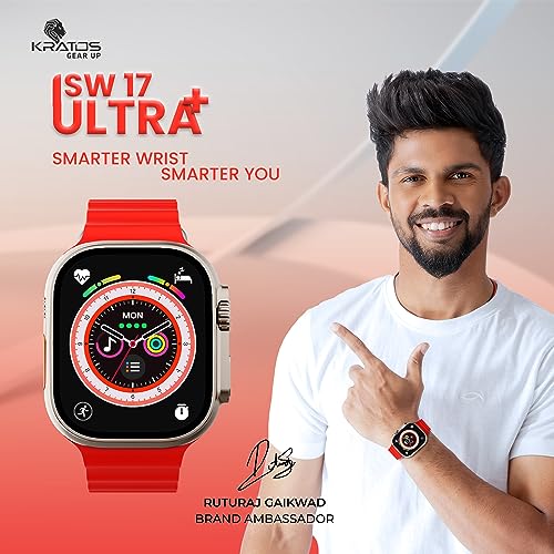 Image of Kratos SW17 Ultra+ Smartwatch with 1.96 inch Touch Display, Advanced BT Calling, Wireless Charging Smart Watch, Voice Assistant, 100+ Sports Modes, Rotating Crown, Metallic Body, IP67, Heart Rate, SpO2
