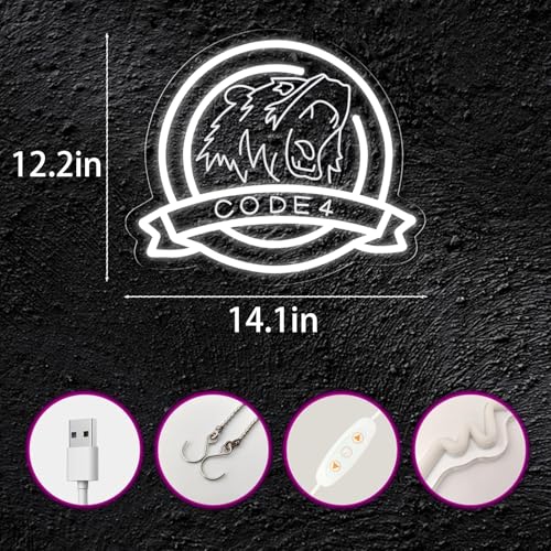 Image of Police Code 4 Neon Signs,Dimmable LED Police Neon Light for Garage or Man Cave Decor Suitable for Beer Bar Club Garage Hotel Bar Cafe Birthday Party Gift Led Art Wall Decorative14.1 * 12.2Inch