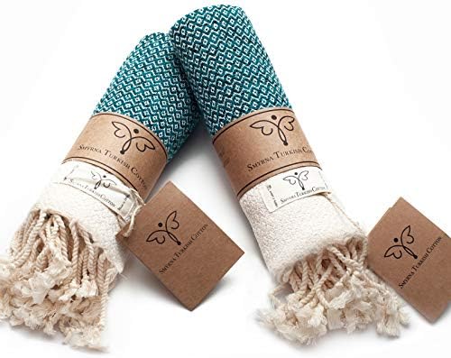 SMYRNA TURKISH COTTON Original Series Hand Towels - Set of 2 |16 x 40 in| 100% Turkish Cotton |Large, Soft Hand and Head Towels for Bathroom, Kitchen|No Shrink|Premium Luxury Set - Petrol