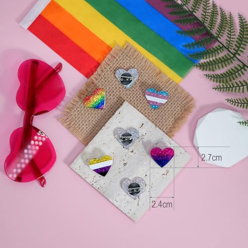 Image of LGBTQ+ Pride Pins - Rainbow Heart Flag Lapel Brooch Pin Badge Progress Pride Bisexual Transgender Nonbinary Lesbian Pansexual LGBTQ Accessories for Jackets Backpacks Hats