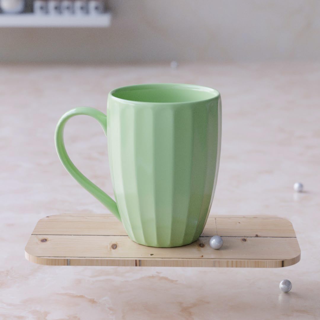 The Earth Store Light Green Pastel Lined Ceramic Coffee Mug 350ML | Tea Mug | Dishwasher & Microwave Safe | Perfect for Christmas Gift | New Year Gift | Birthday Gift Set of 1