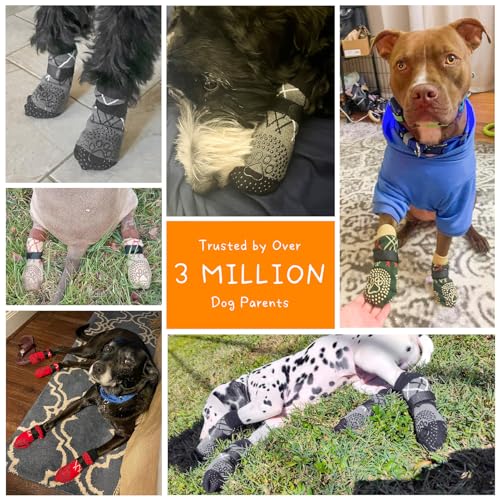 BEAUTYZOO Hundesocken Anti Rutsch, Doppelseitige Hundesocken Leckschutz mit Klettverschluss Riemen für Innenbereich Pfotenschutz für Hunde, Schuhe für Kleine, Mittlere und Große Hunde, 6er-Set