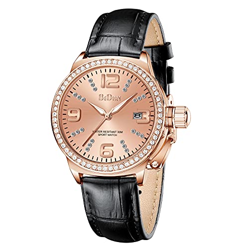 Damen Uhren Leder Frauen-Uhr Diamant Kleid Business Analog Quarz Frauen Armbanduhr Fashion Uhr Für Damen schwarz Rosa Cover