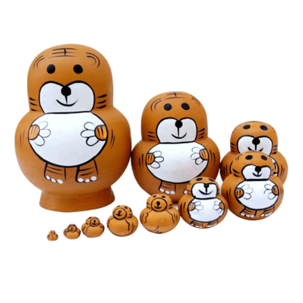 Matrioszka Leuke Dier Russische Nesting Poppen voor kinderen Handgemaakte Houten Matroesjka Poppen 10 Stuks Thuis Room Decor Stapelen Genesteld Set zabawny prezent