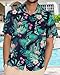Mens Hawaiian Shirt Short Sleeve Summer Beach Casual Tops Button Down T Shirts with Pocket(Green Flamingo,XL)
