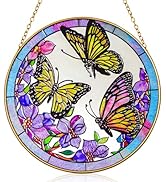 Marwey Butterfly Stained Glass Window Hanging, Butterfly Suncatcher Colorful Flower Decor, 6.3in ...
