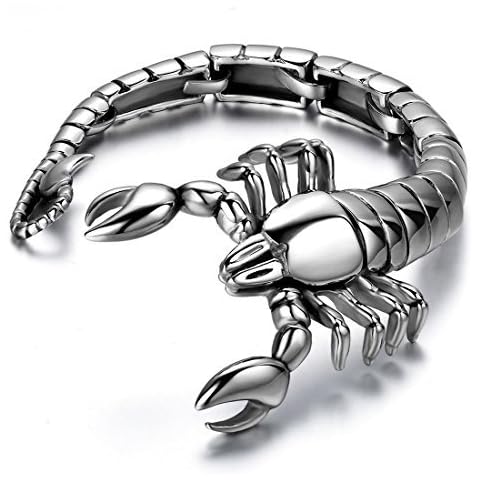 JewelryWe Men's Silver Scorpion Link Bracelet Cover