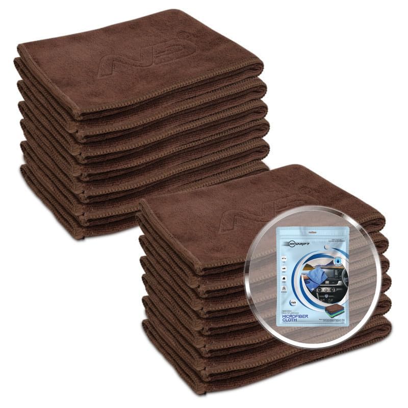 Image of Neodrift '400 GSM' Microfiber Cloth (Size - 40X40 Cm)(Set of 12 PC)(Colour - Coffee)(Ultra Soft Cleaning Cloth for Car, Bike - Polishing, Detailing, Highly Absorbent)
